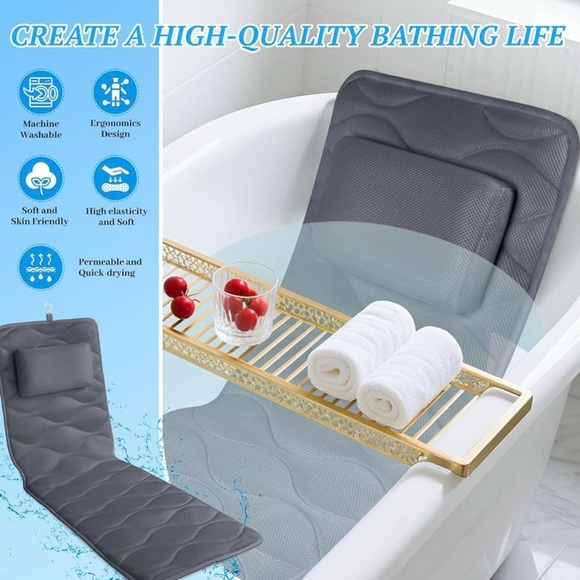 TranquilRelax Full Body Bath Pillow | Luxury Spa Mat - Grey - Picture 2 of 7